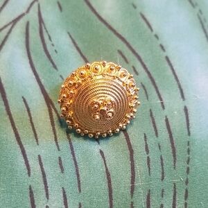 Gold Intricate Textured Ring with Scalloped Border